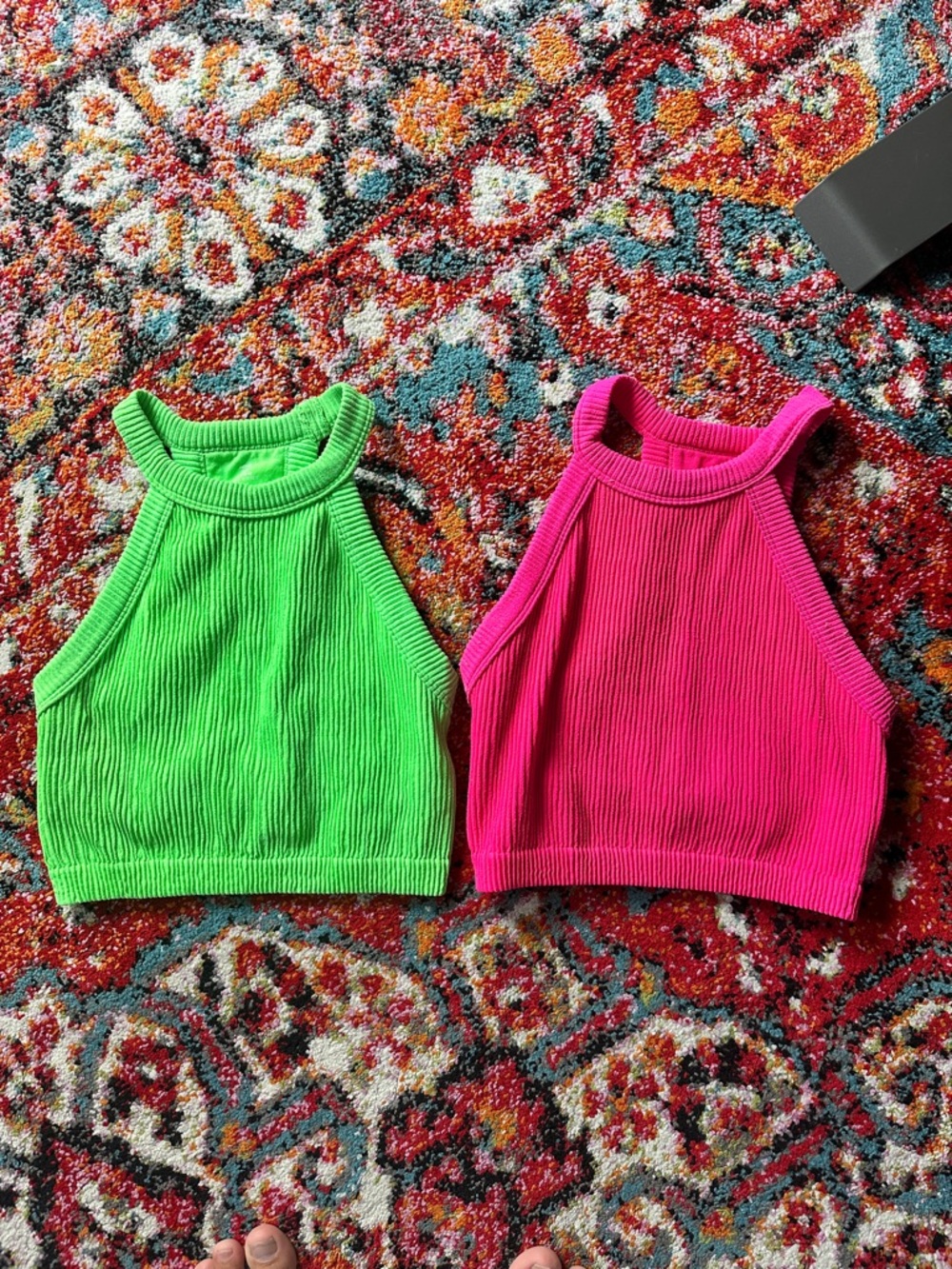 Two aerie crop tops, Neon Green and neon pink, Ribbed